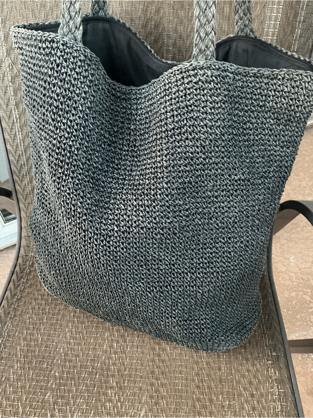 Jacqueline Ferrar Black Crochet Jute Hobo Tote Bag